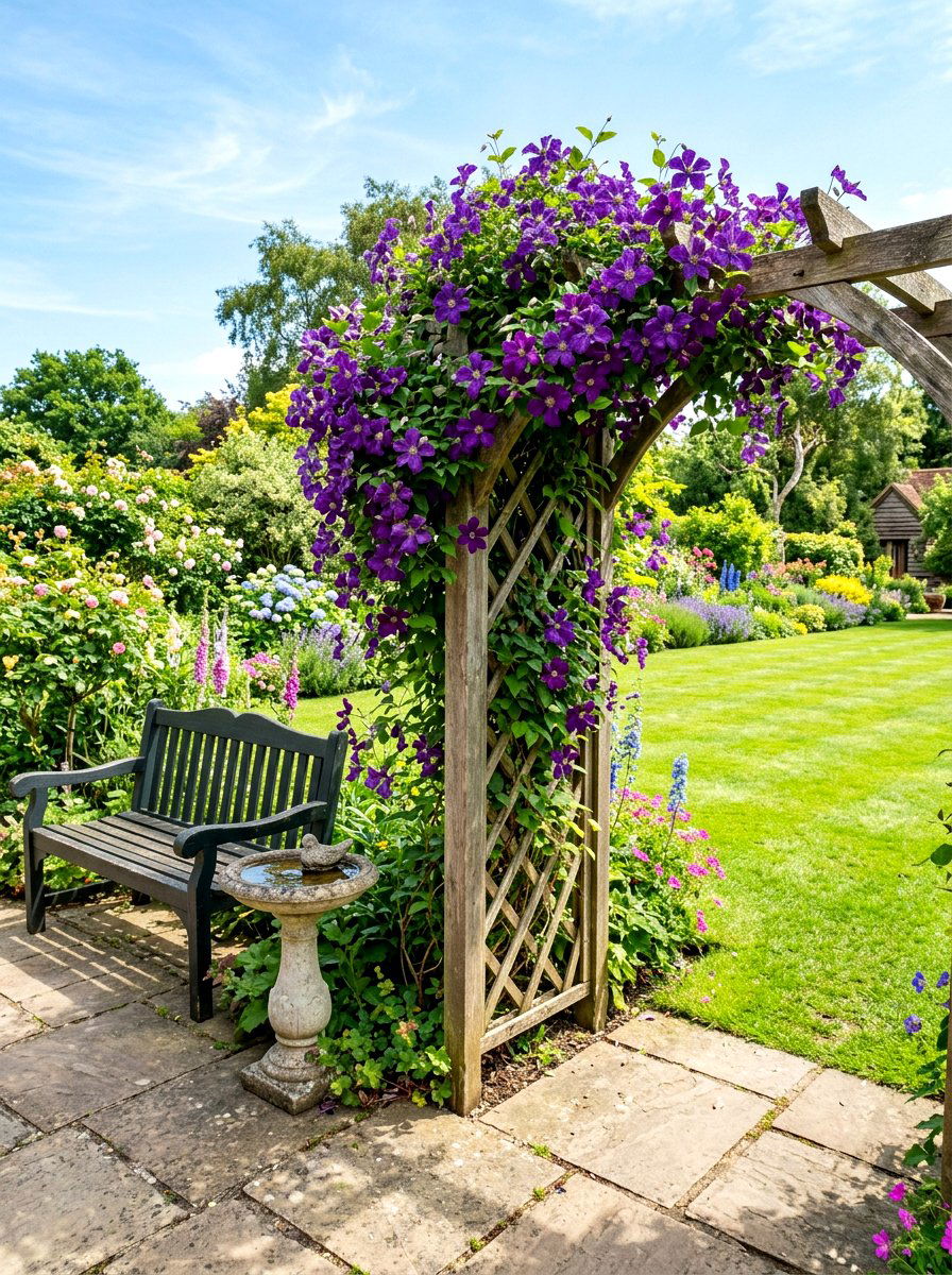 Cedar Trellis With Climbing Vines - 30 outdoor room divider ideas
