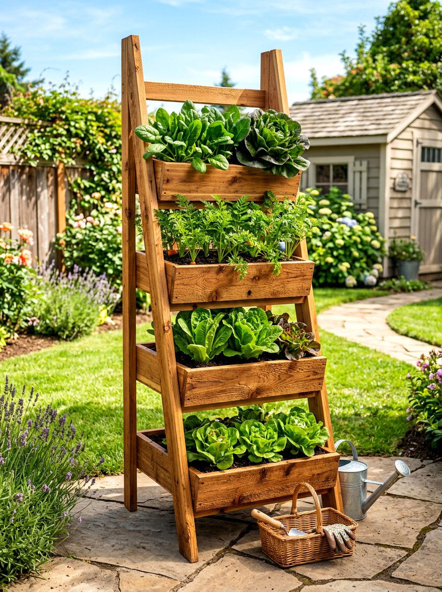 Cedar Vegetable Ladder Garden - 30 ladder planter ideas