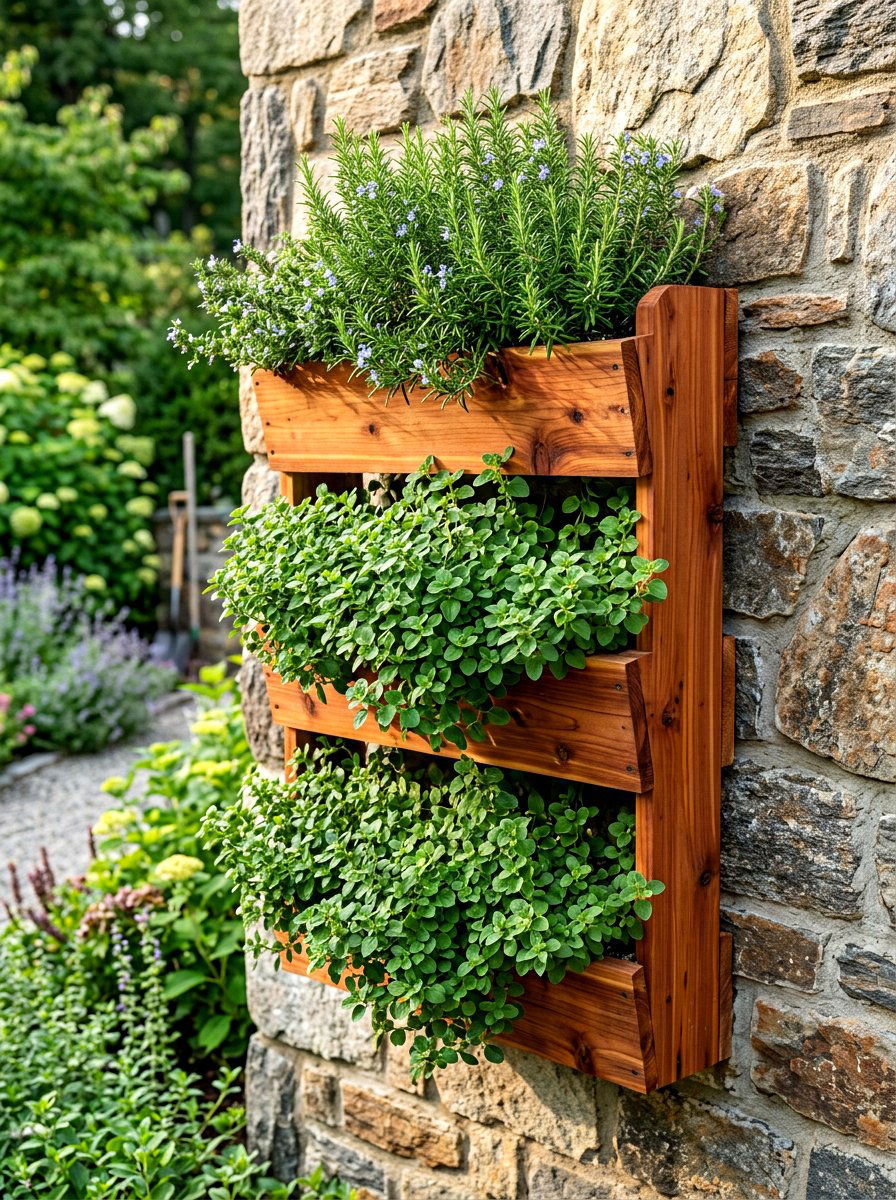 Cedar Vertical Herb Planter - 30 rustic herb garden ideas