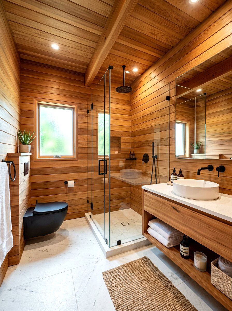 Cedar Wall Bathroom - 30 rustic luxury bathroom ideas