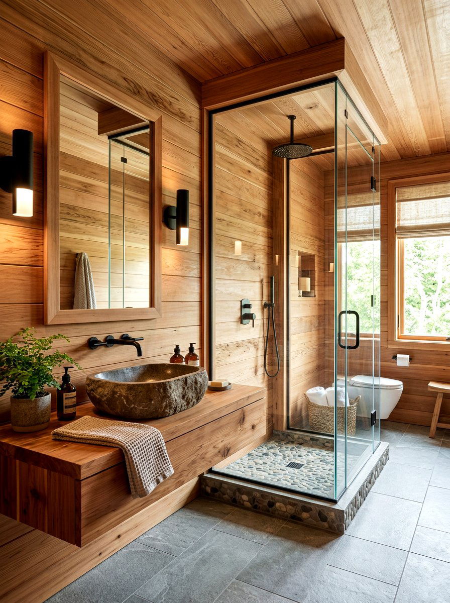 Cedar Wood Brown Bathroom - 30 brown room decor ideas