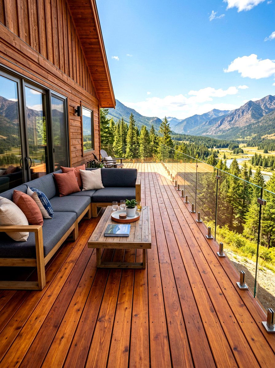 Cedar Wood Cabin Deck - 30 mountain cabin patio ideas