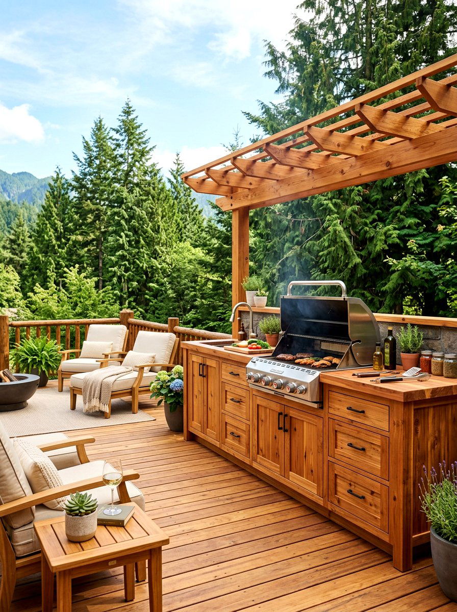 Cedar Wood Cooking Station - 30 backyard grill station ideas