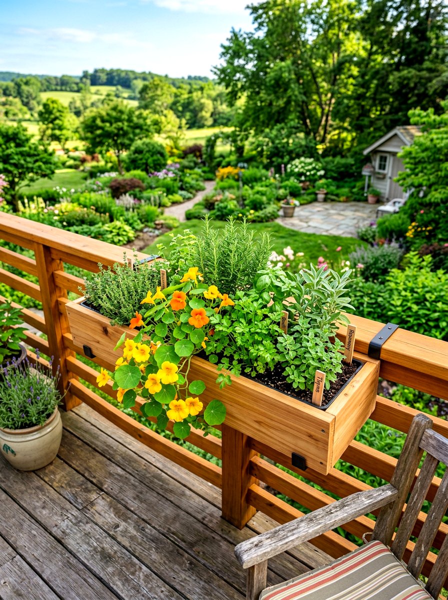 Cedar Wood Deck Railing Box - 30 exterior flower box ideas