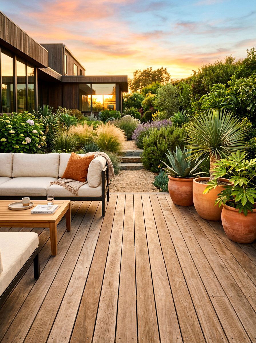 Cedar Wood Decking - 30 warm minimalist backyard ideas