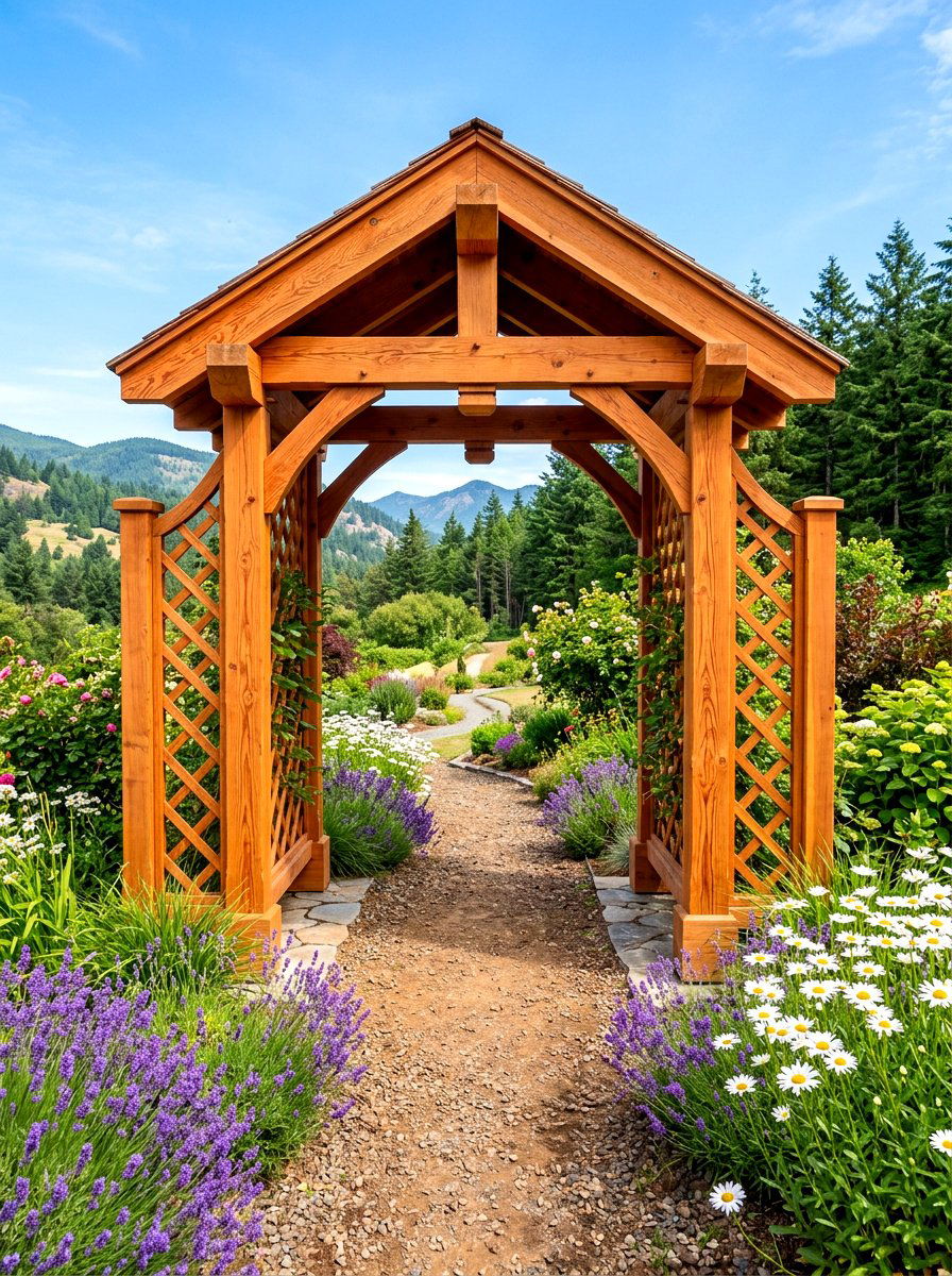 Cedar Wood Entrance Arch - 30 arbor entrance ideas