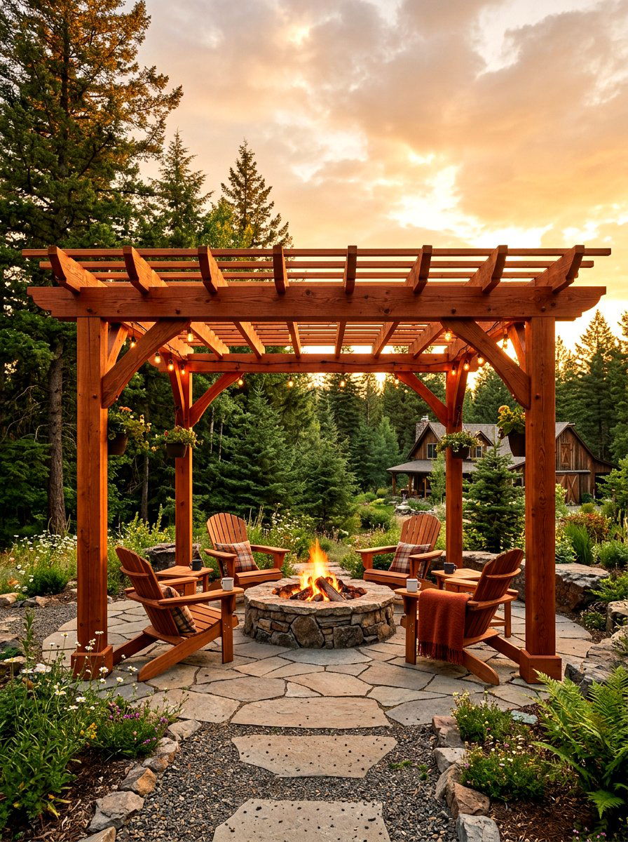 Cedar Wood Fire Pit Pergola - 30 fire pit pergola ideas