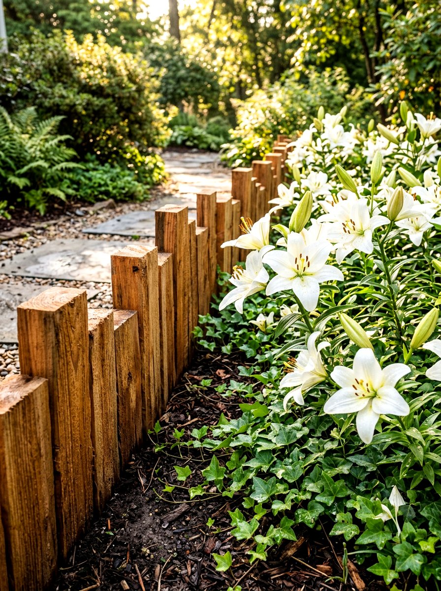 Cedar Wood Garden Edging - 30 front yard border ideas
