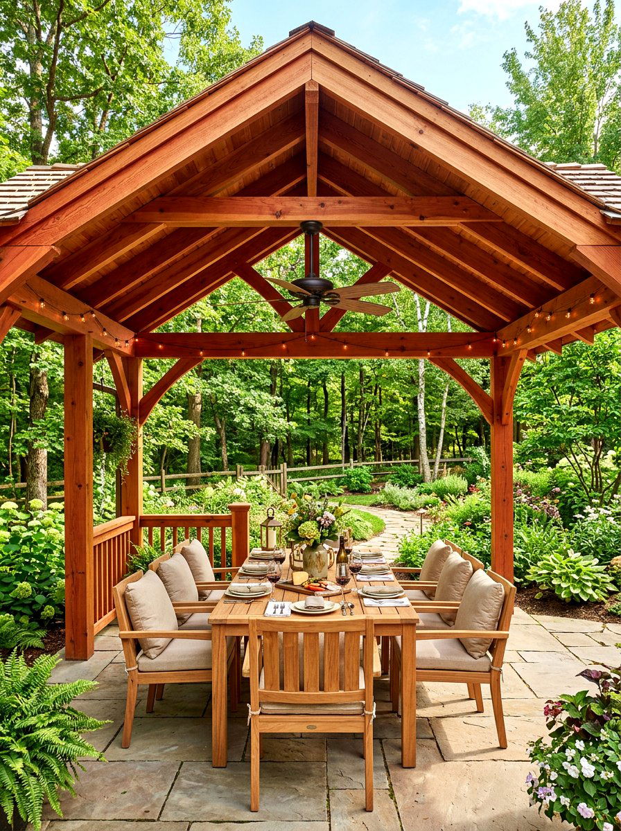 Cedar Wood Gazebo Dining - 30 gazebo dining area ideas