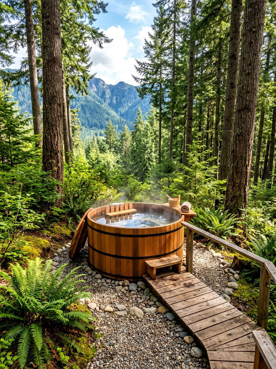 Cedar Wood Hot Tub - 30 spa backyard ideas