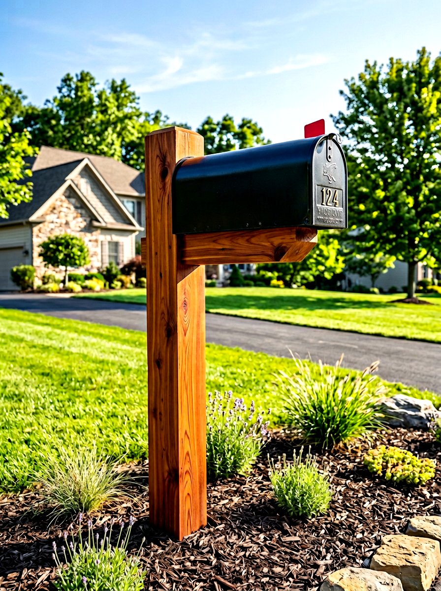 Cedar Wood Mailbox Post - 30 mailbox curb appeal ideas