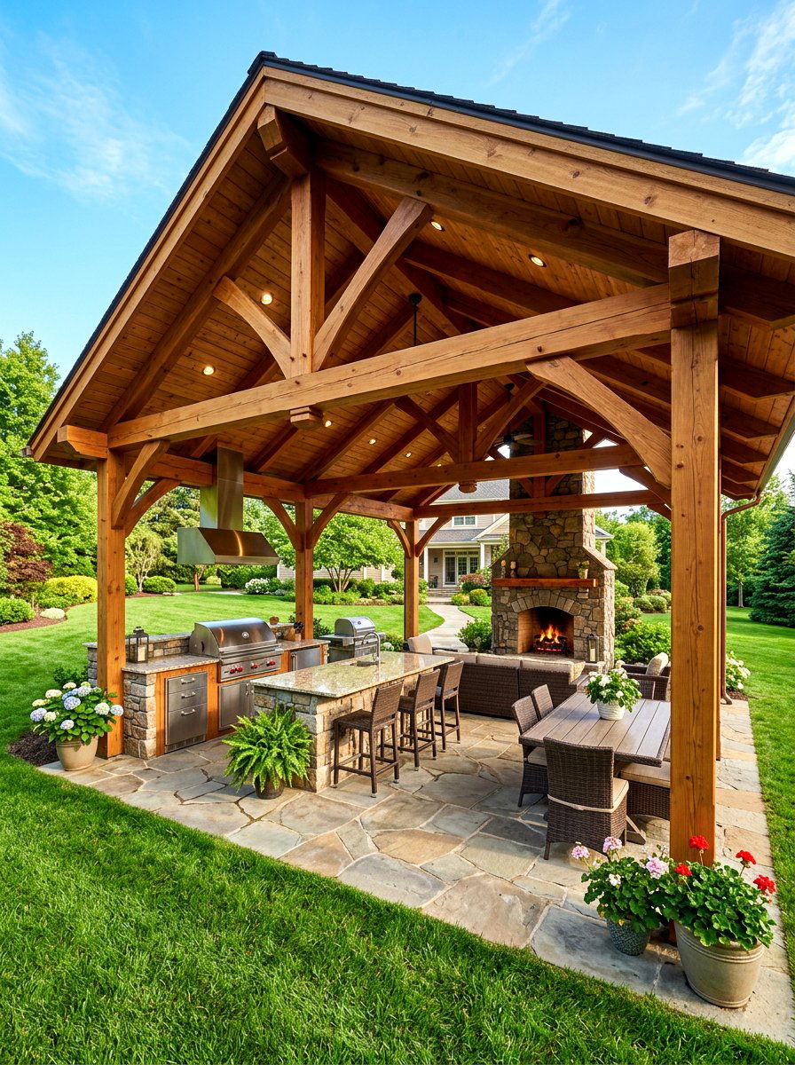 Cedar Wood Pavilion - 30 wood patio cover ideas