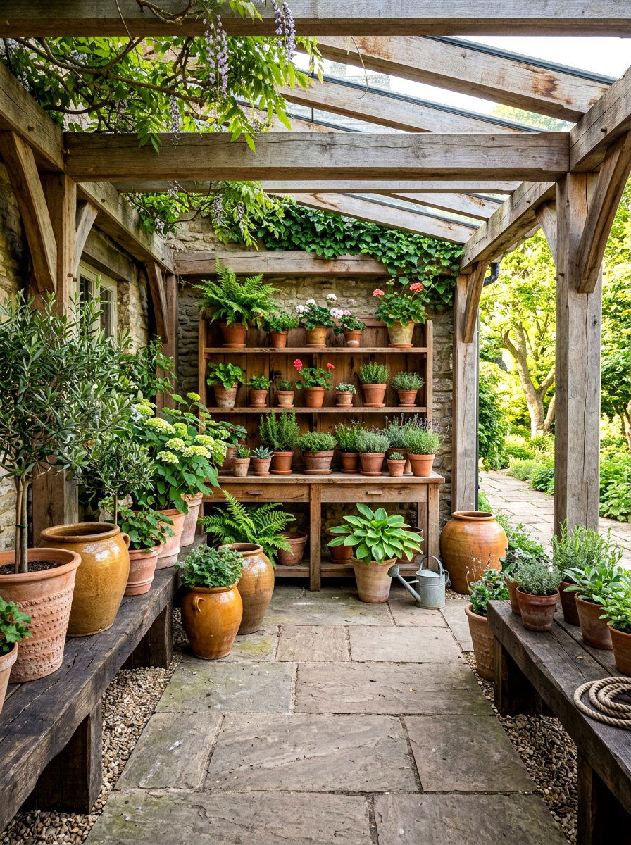 Cedar Wood Plant Shelves - 30 greenhouse shelving layout ideas