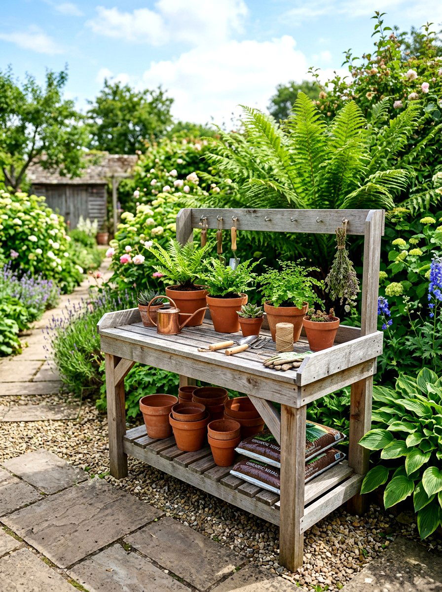 Cedar Wood Potting Bench - 30 potting bench ideas