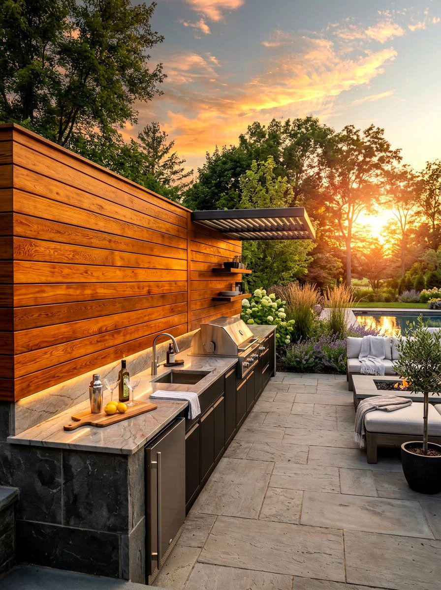 Cedar Wood Privacy Wall - 30 courtyard privacy wall ideas