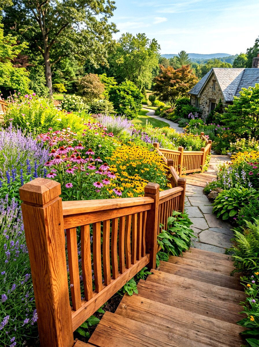 Cedar Wood Railing - 30 outdoor stair railing ideas