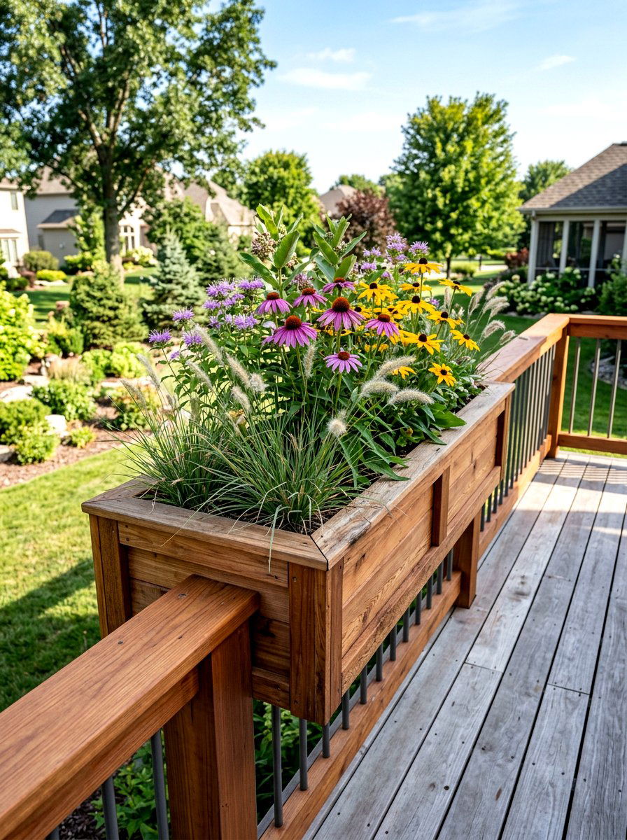 Cedar Wood Railing Box - 30 railing planter box ideas
