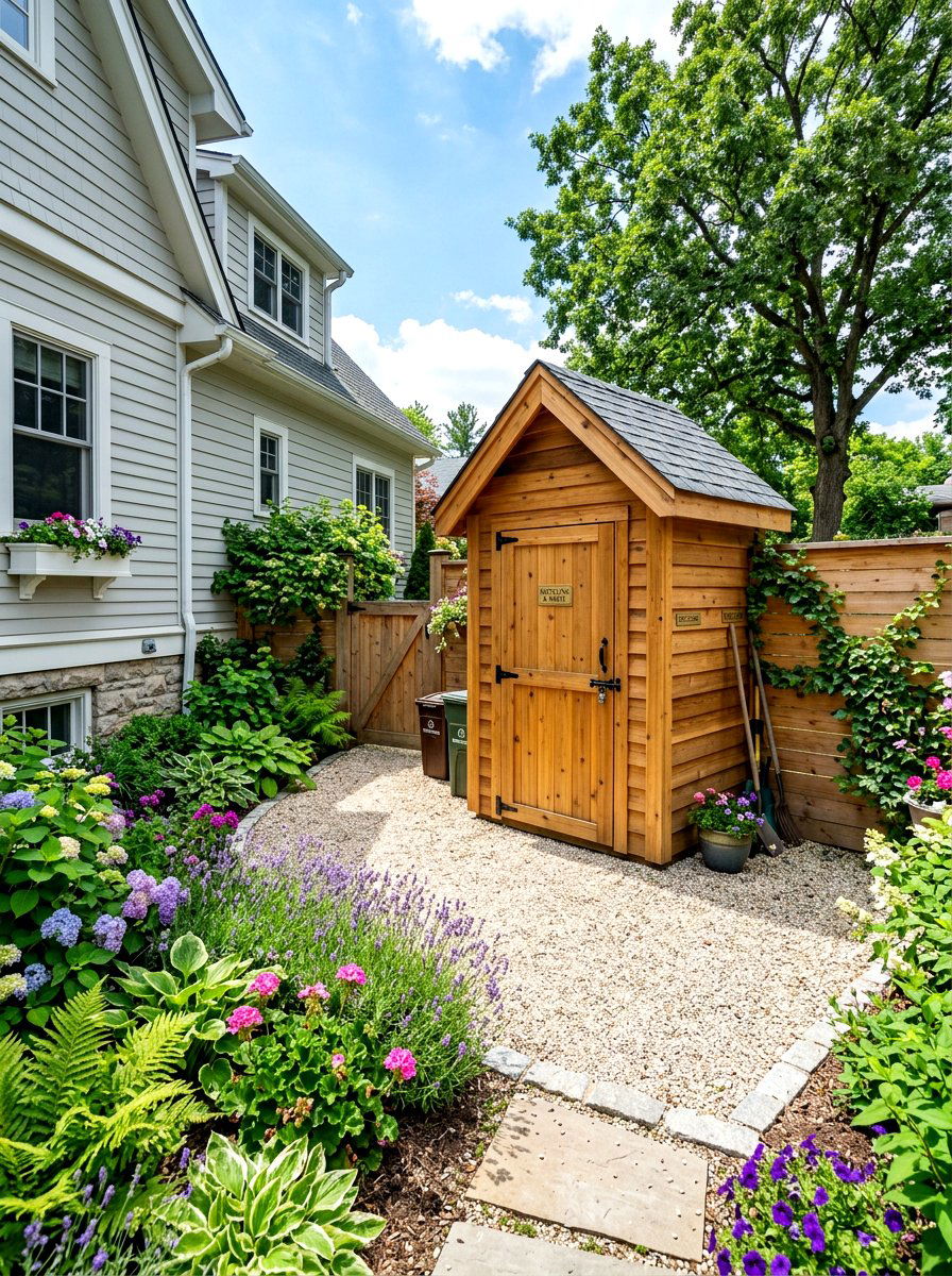 Cedar Wood Recycling Shed - 30 recycling station ideas