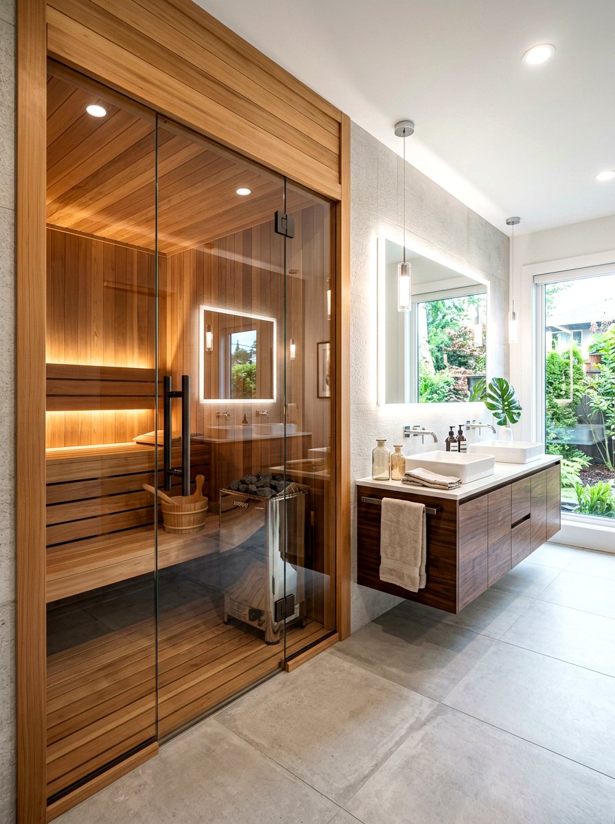 Cedar Wood Sauna - 30 sensory bathroom ideas