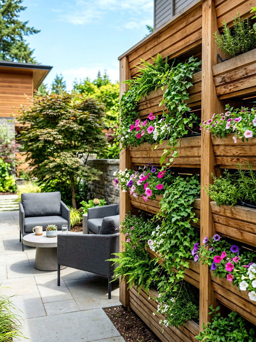 Cedar Wood Slat Vertical Garden - 30 vertical garden privacy wall ideas