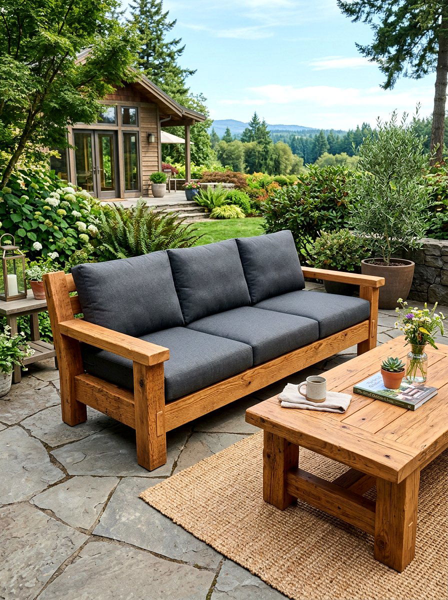 Cedar Wood Sofa - 30 rustic backyard seating ideas