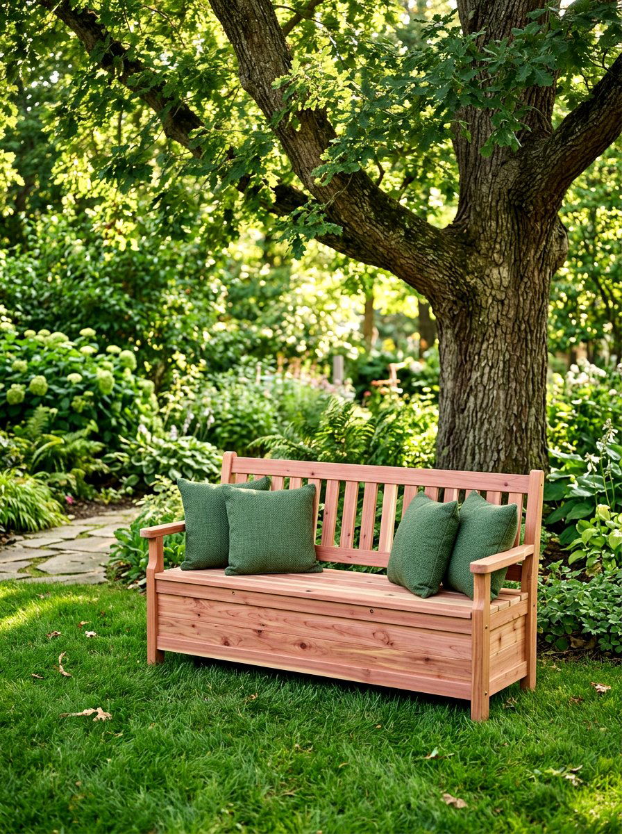 Cedar Wood Storage Bench - 30 outdoor storage bench ideas