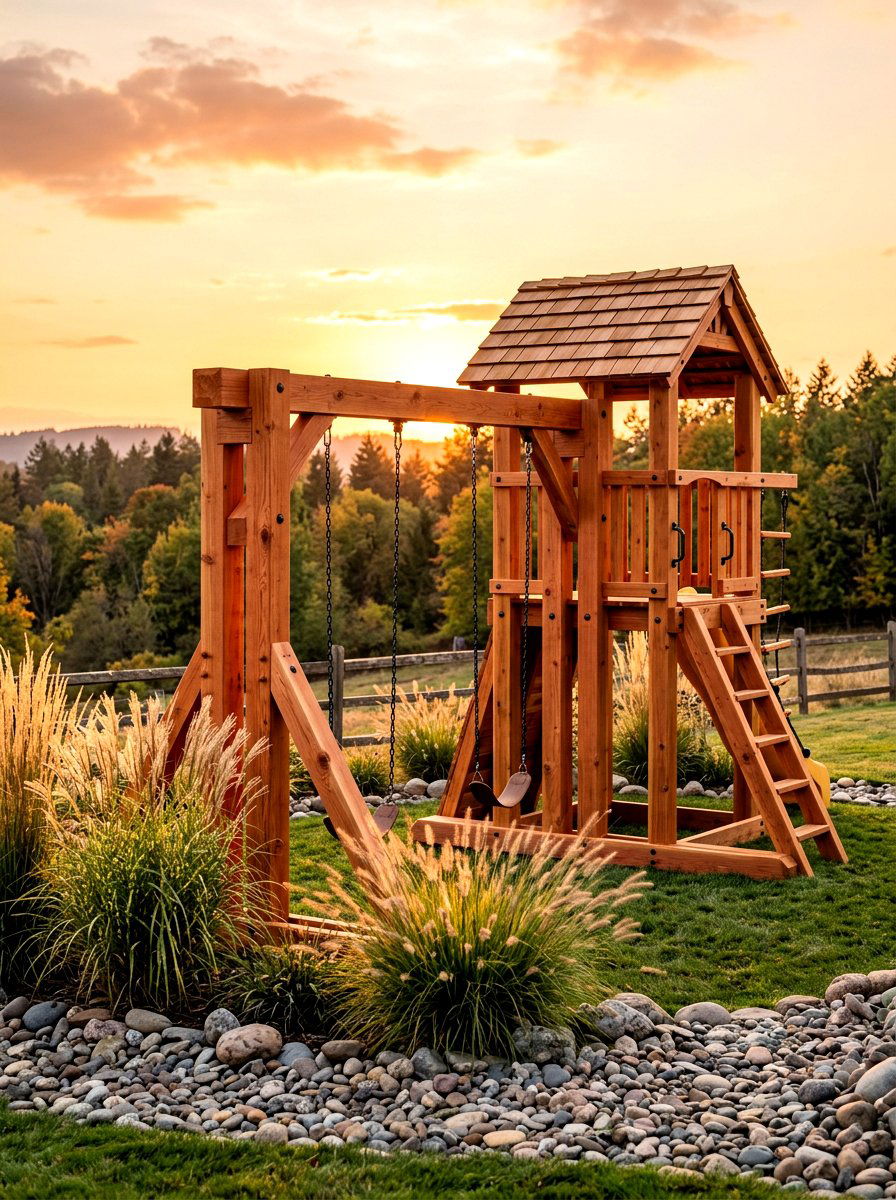 Cedar Wood Swing Set - 30 backyard swing set ideas
