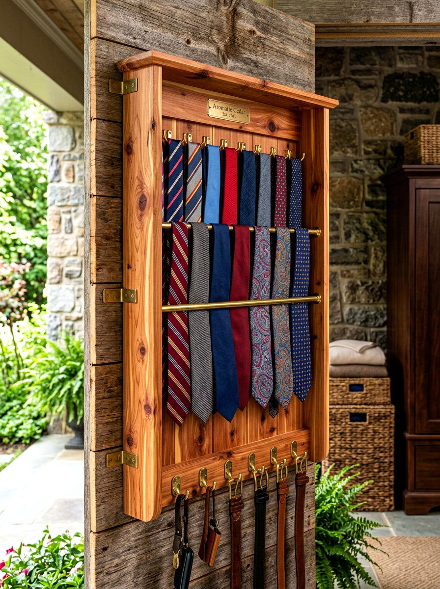 Cedar Wood Tie Rack - 30 tie storage ideas