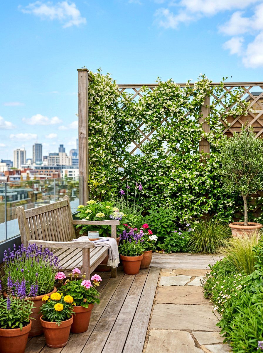 Cedar Wood Trellis - 30 rooftop privacy screen ideas