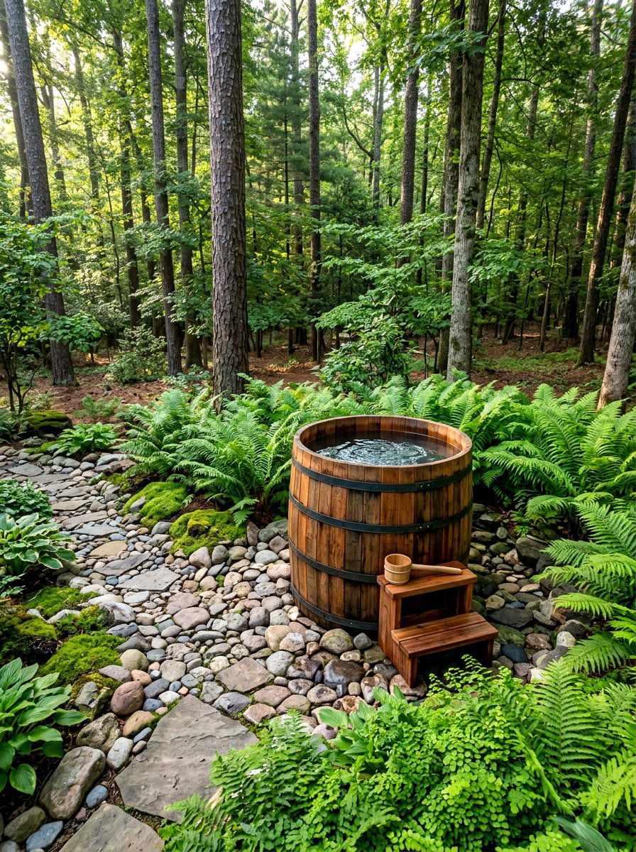 Cedar barrel cold plunge - 30 cold plunge backyard ideas
