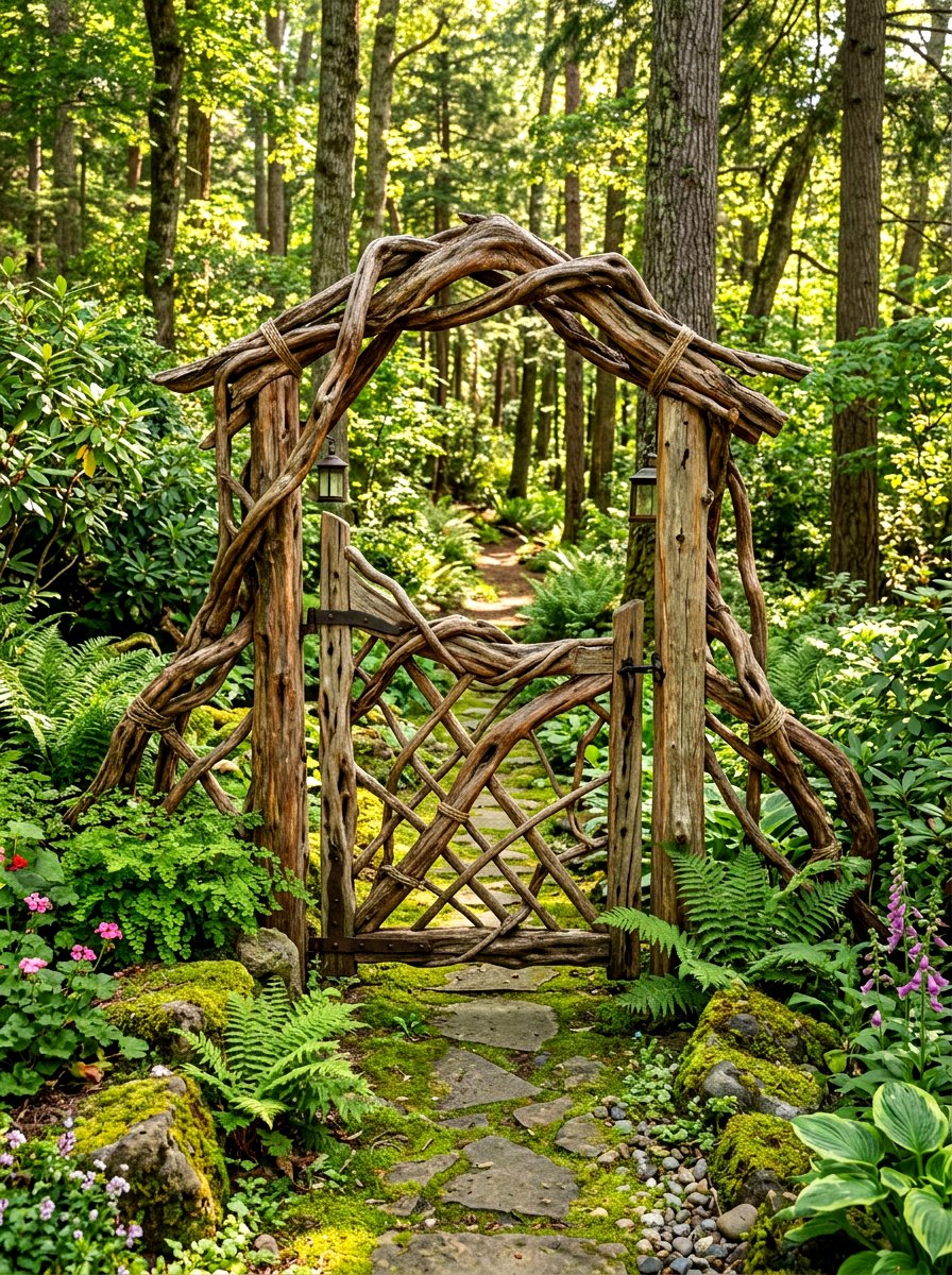 Cedar branch garden gate - 30 antique garden gate ideas