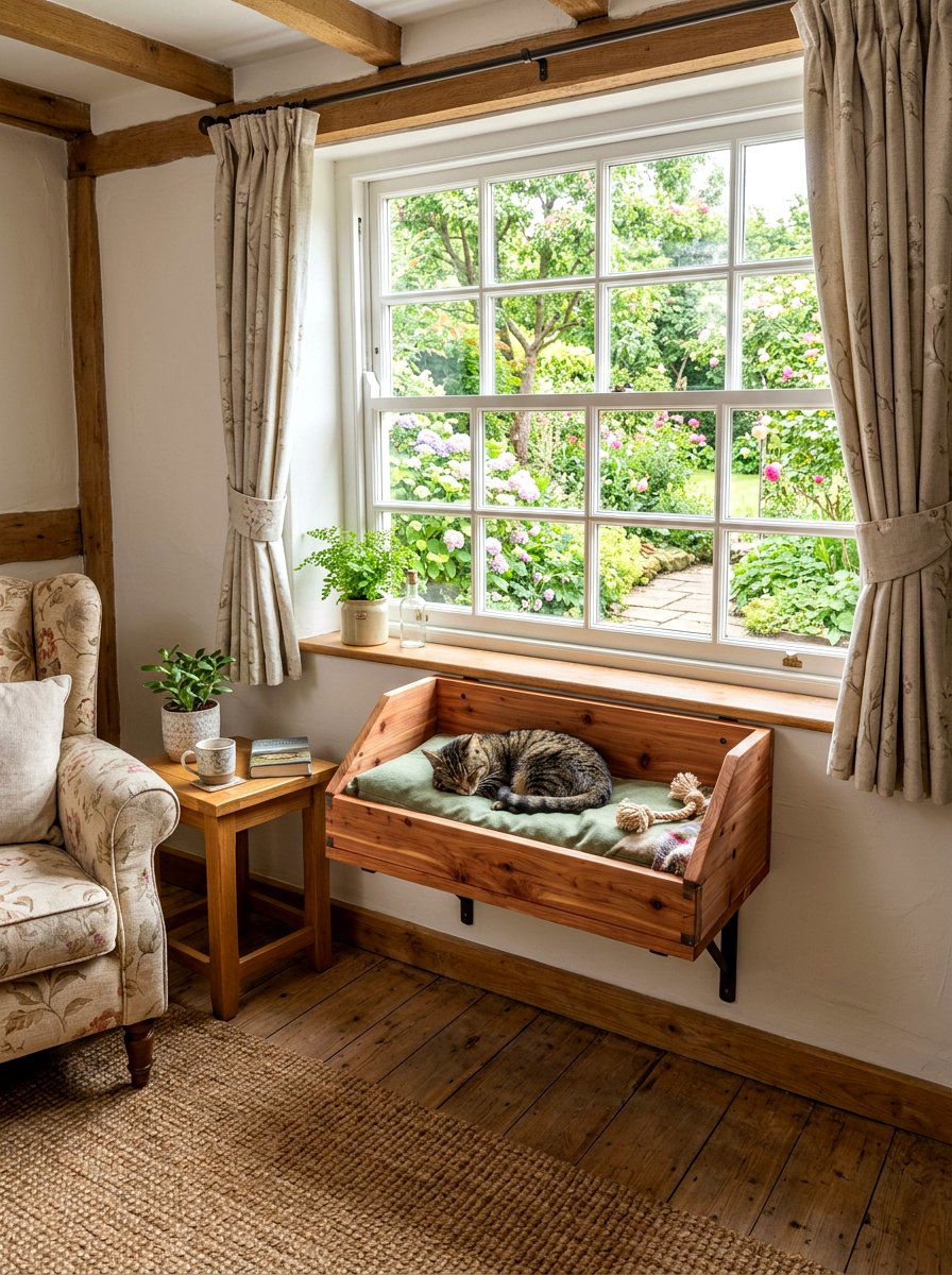 Cedar cat window box - 30 cat window perch ideas
