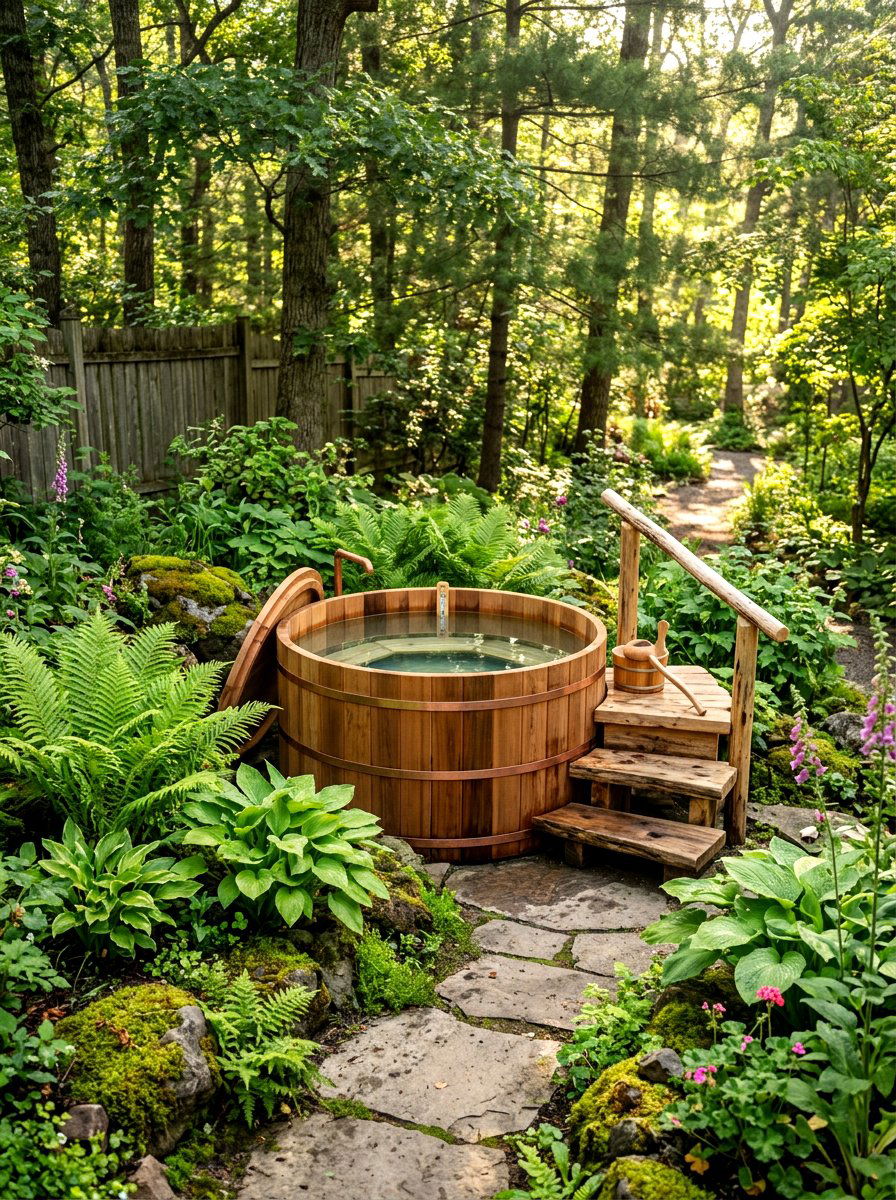 Cedar cold plunge tub - 30 cold plunge backyard retreat ideas
