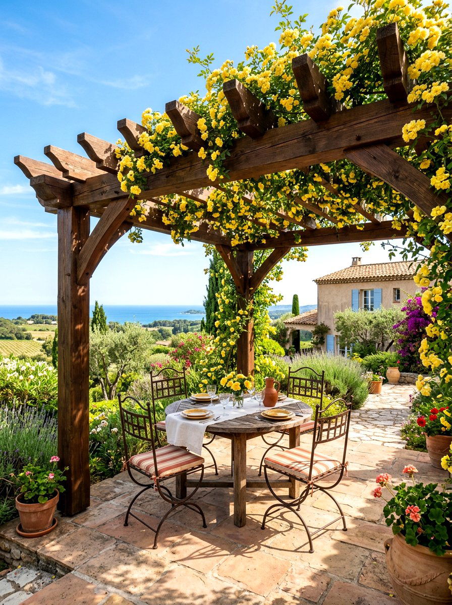 Cedar pergola structure - 30 climbing rose trellis ideas