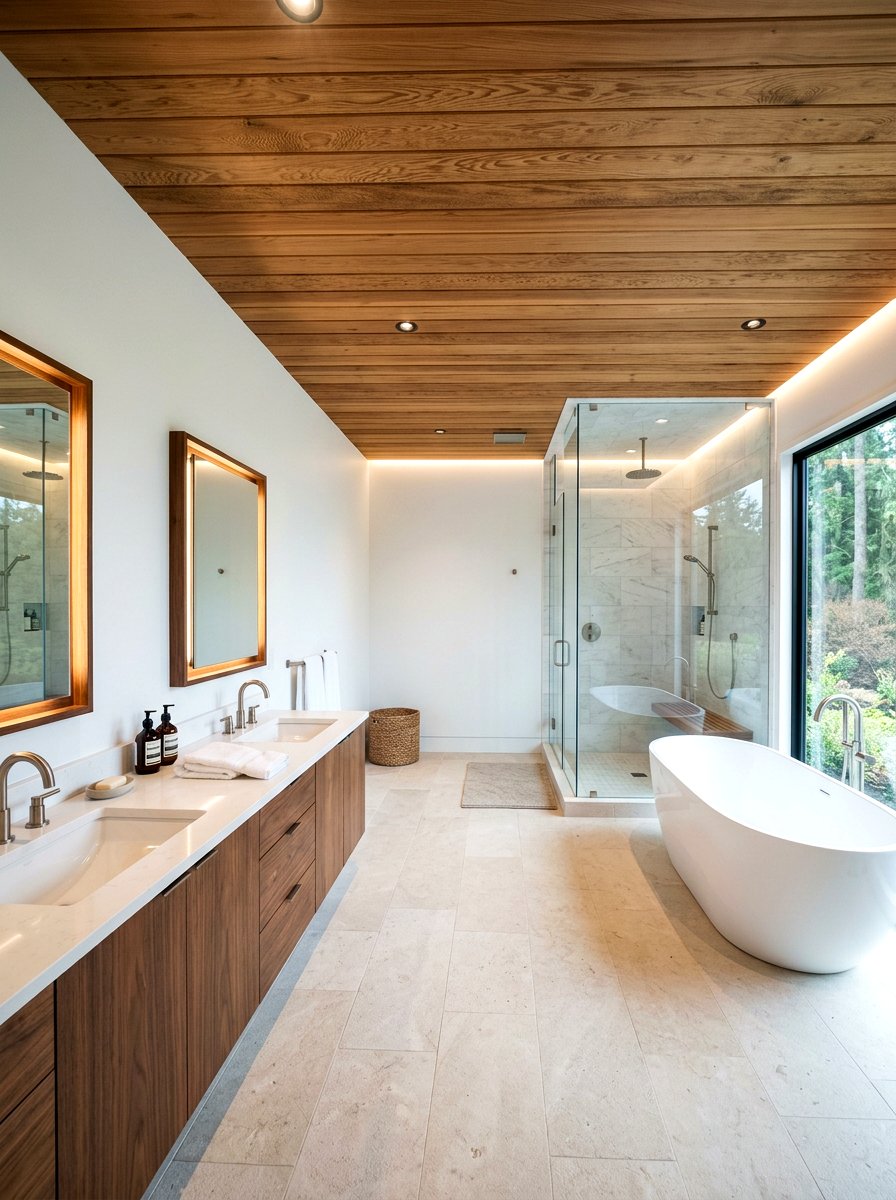 Cedar plank ceiling - 30 rustic bathroom ideas