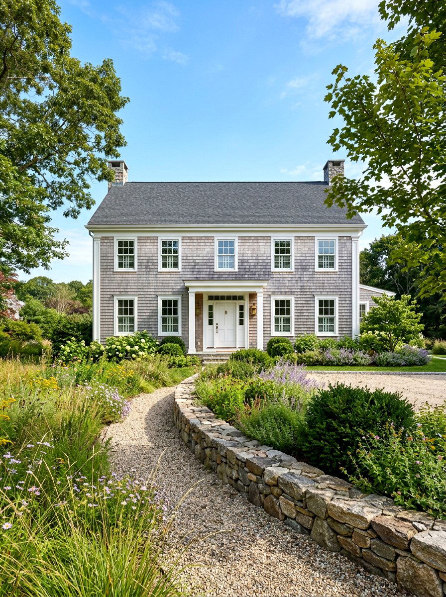 Cedar shake siding - 30 colonial front yard ideas