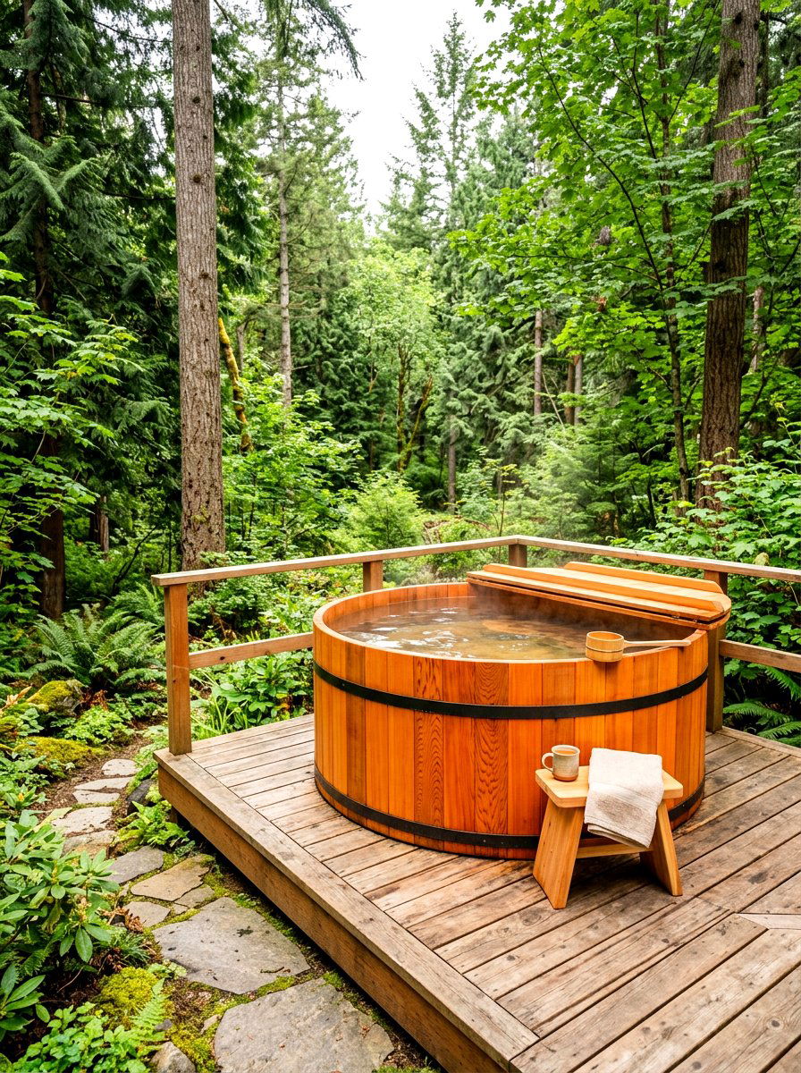 Cedar soaking tub - 30 outdoor bath ideas