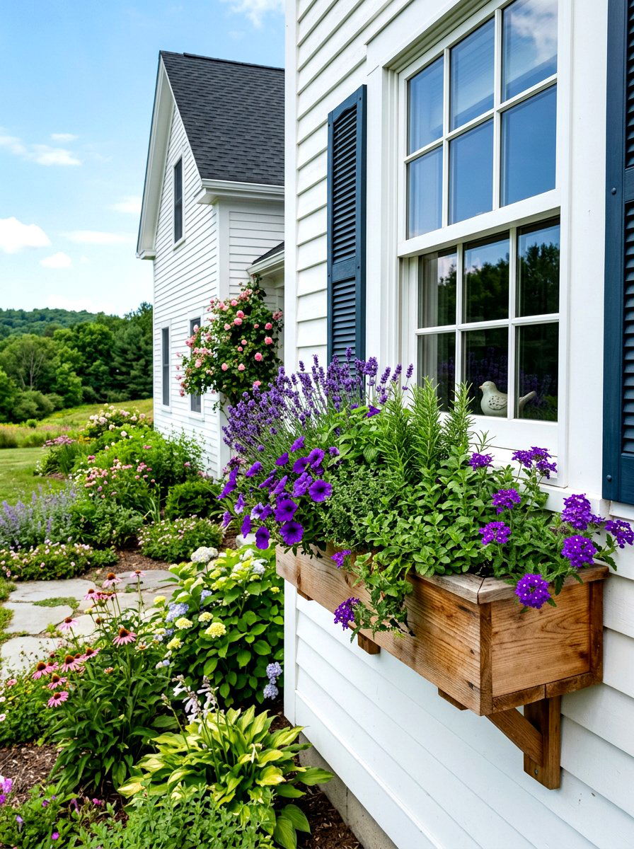 Cedar window box garden - 30 backyard herb garden ideas