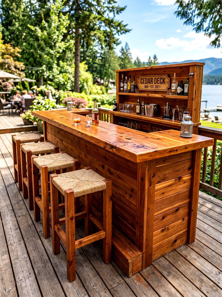 Cedar wood bar - 30 backyard bar ideas