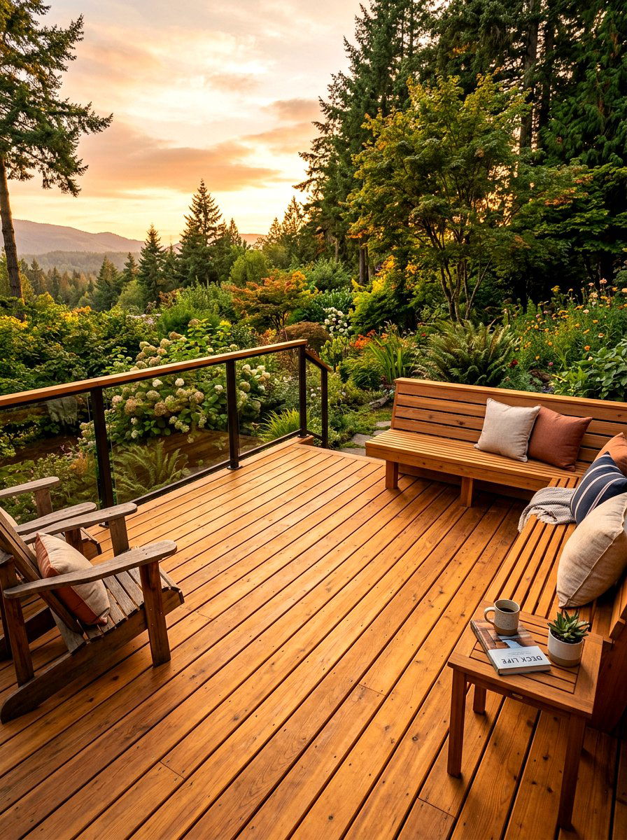 Cedar wood deck - 30 cabin backyard landscaping ideas