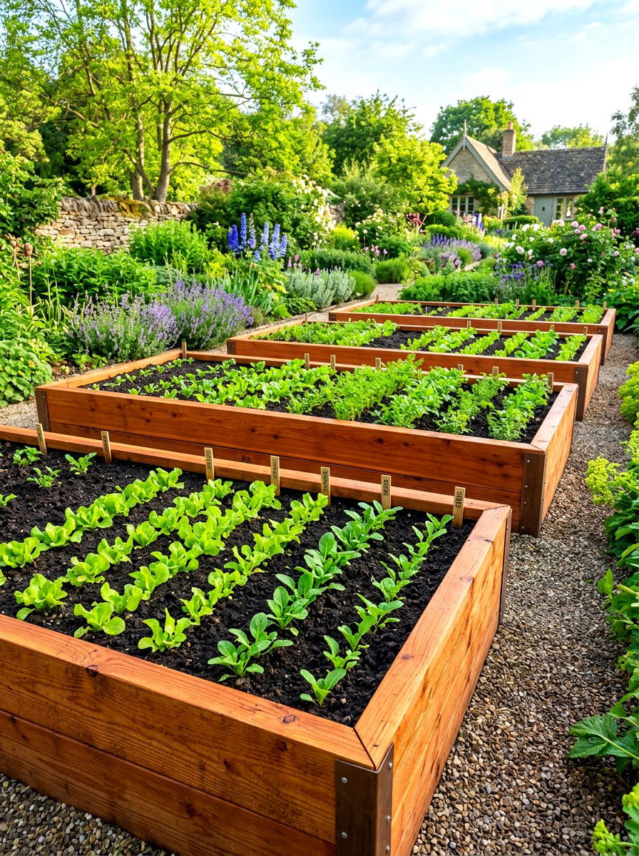 Cedar wood garden beds - 30 kitchen garden backyard ideas