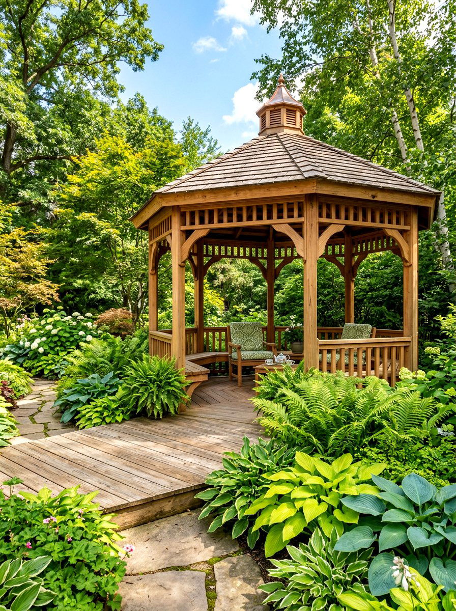 Cedar wood gazebo - 30 hexagon gazebo ideas