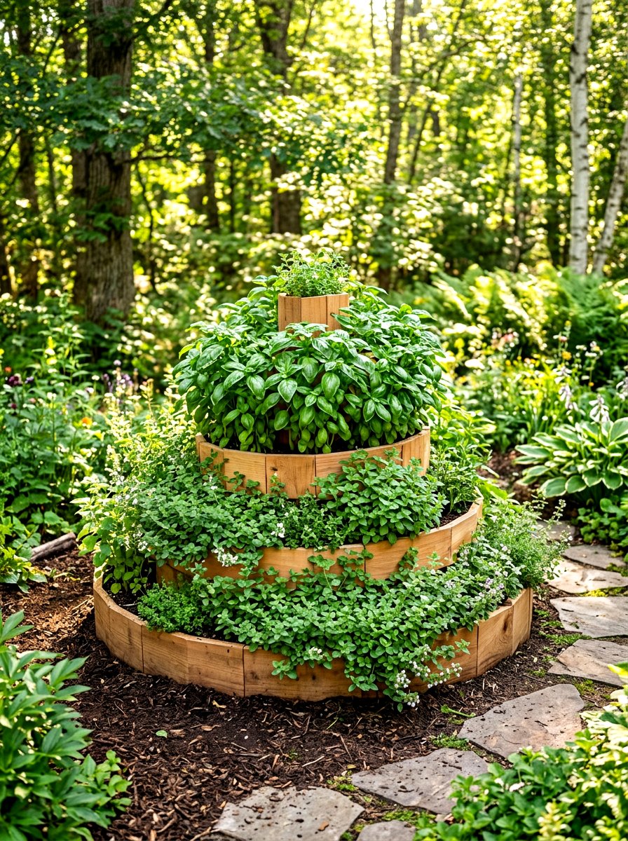Cedar wood herb spiral - 30 raised herb spiral ideas
