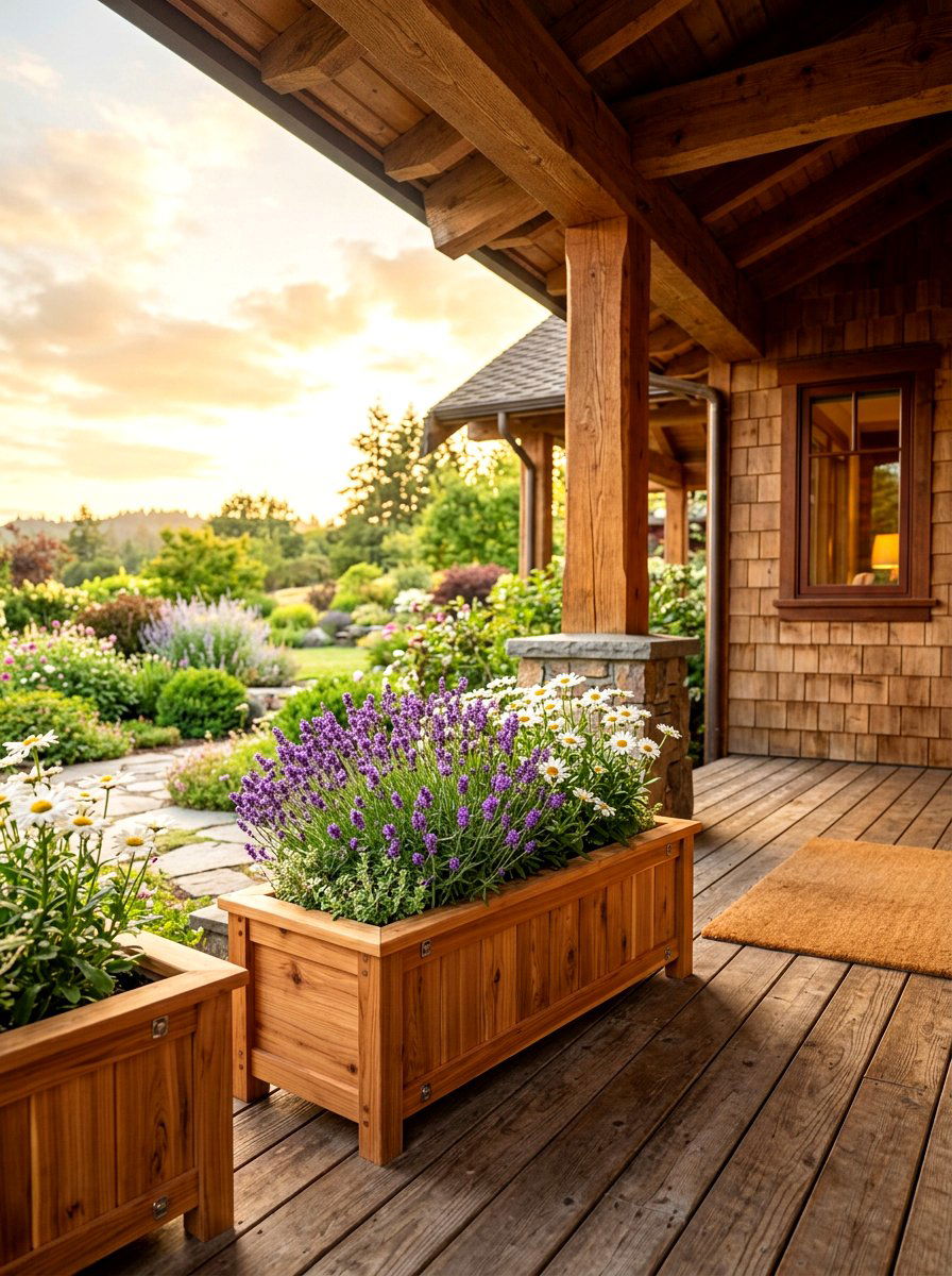 Cedar wood planters - 30 front yard planter ideas