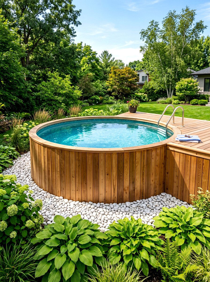 Cedar wood pool wrap - 30 above ground pool ideas