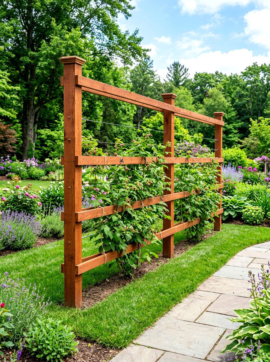 Cedar wood raspberry trellis - 30 raspberry trellis ideas
