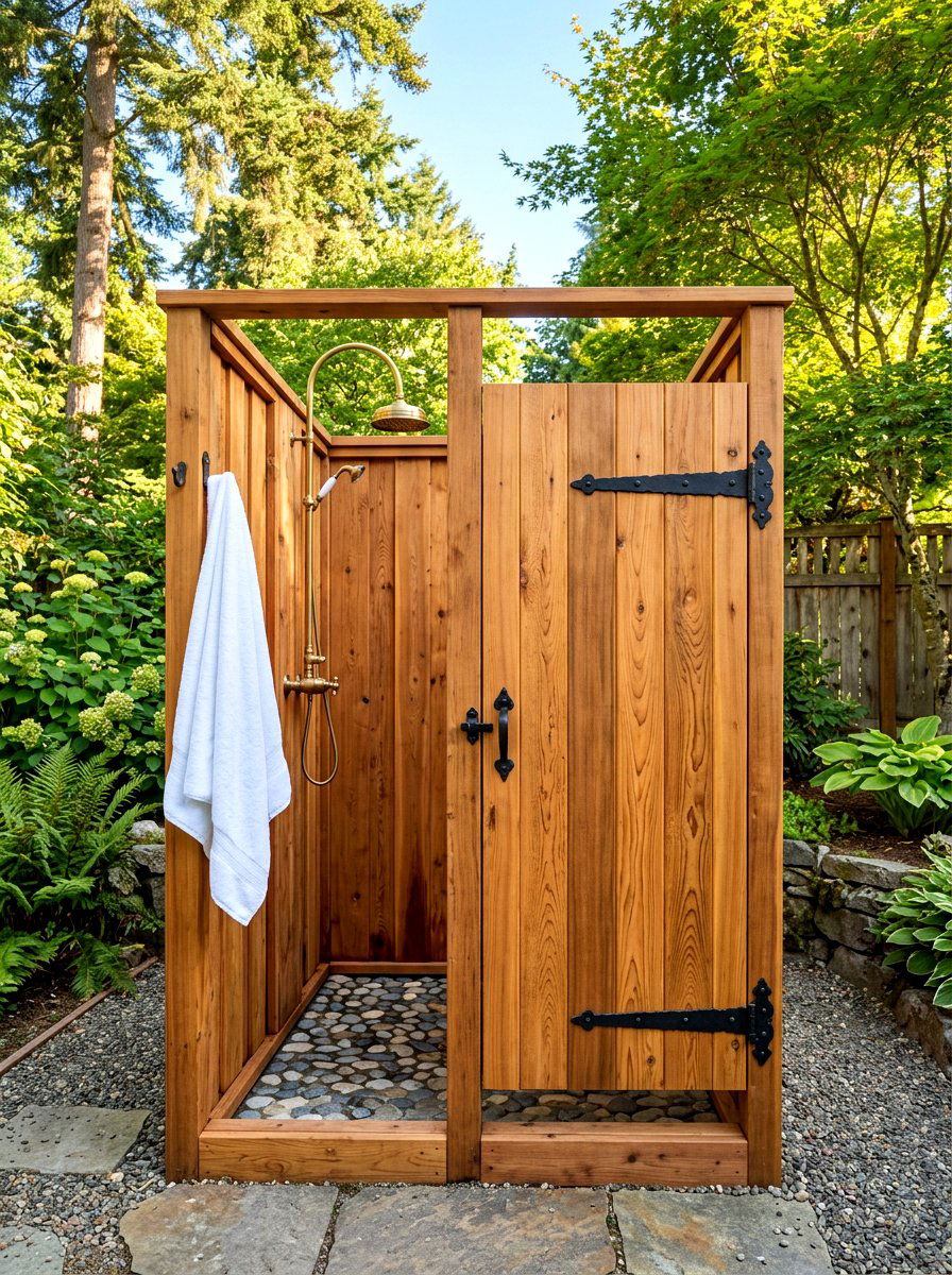 Cedar wood shower - 30 outdoor shower summer ideas