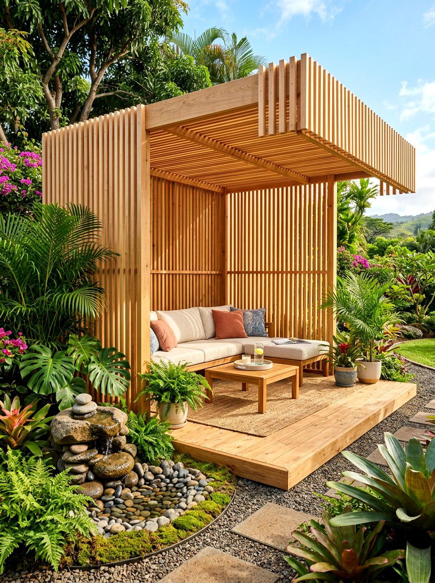 Cedar wood slat gazebo - 30 modern gazebo ideas