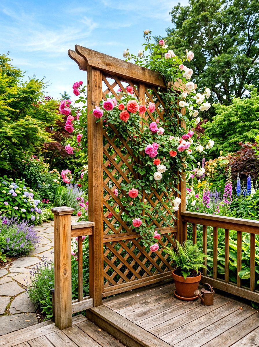 Cedar wood trellis - 30 deck shade ideas