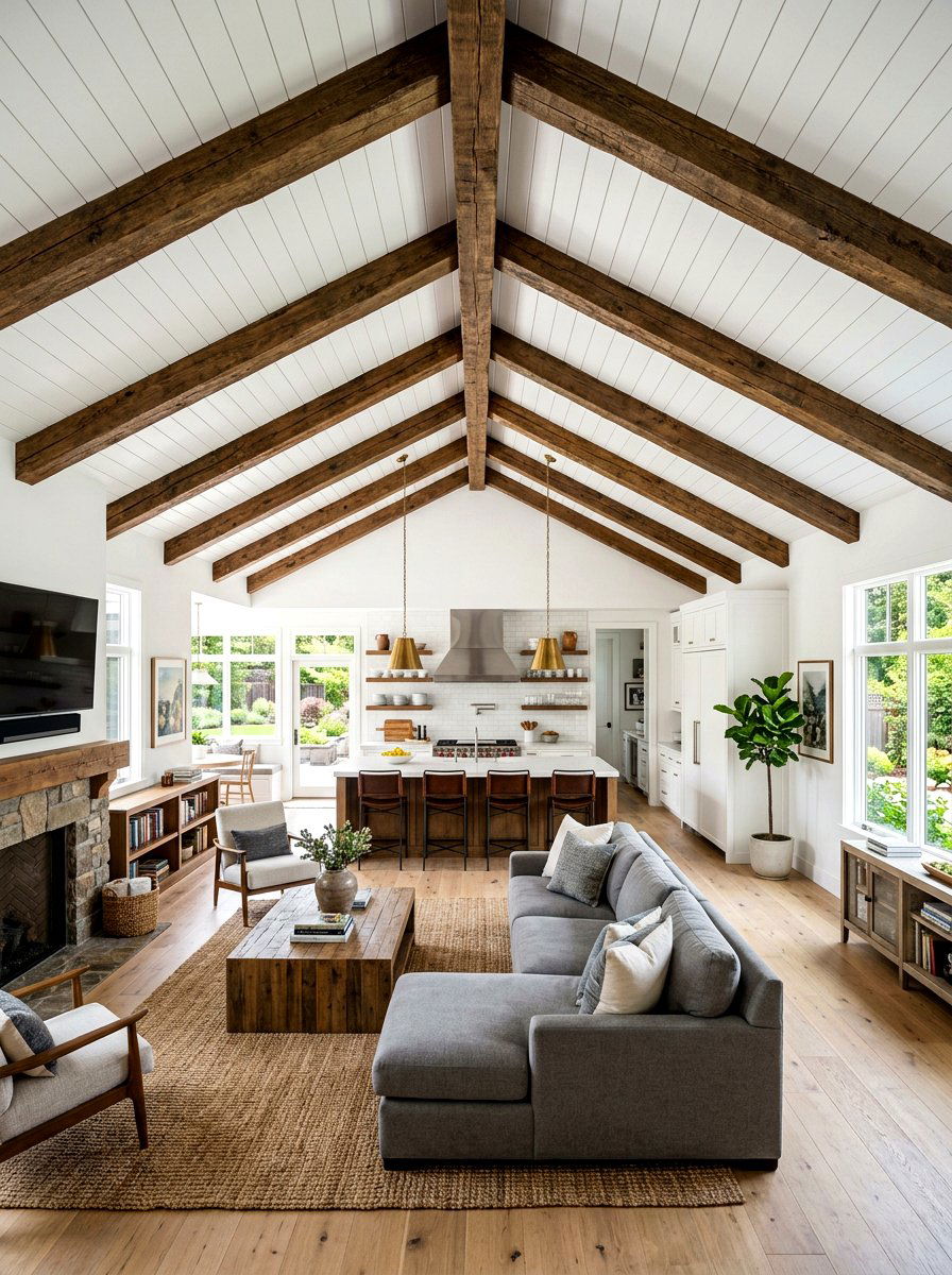Ceiling Beam Open Concept - 30 open floor plan ideas